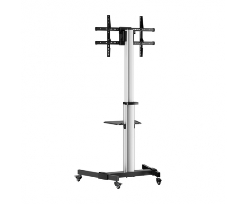 AISENS Floor Stand with Wheel, DVD Tray for Monitor/TV 50Kg from 37-86, Black-Silver
