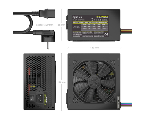 AISENS Fuente Alimentacion ATX 500W con Cable de Alimentacion OEM, Negra