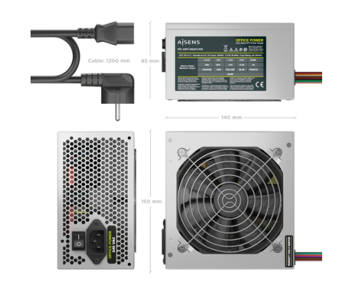AISENS Fuente Alimentacion ATX 500W con Cable de Alimentacion OEM, Plata