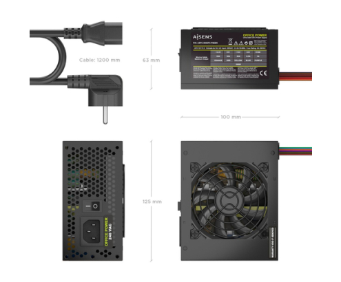 AISENS Fuente Alimentacion SFX 500W con Cable de Alimentacion OEM, Negra