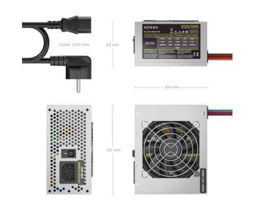 AISENS Fuente Alimentacion SFX 500W con Cable de Alimentacion OEM, Plata