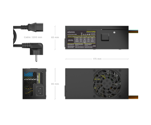 AISENS Fuente Alimentacion TFX 500W con Cable de Alimentacion OEM, Negra