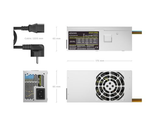 AISENS Fuente Alimentacion TFX 500W con Cable de Alimentacion OEM, Plata