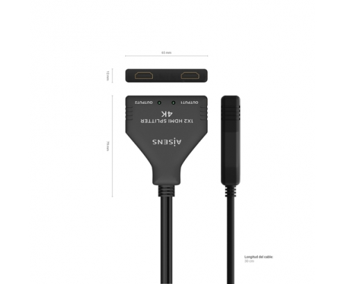AISENS HDMI Duplicador 4K@30HZ 1Í—2 con Alimentación USB y Cable, Negro, 30 cm