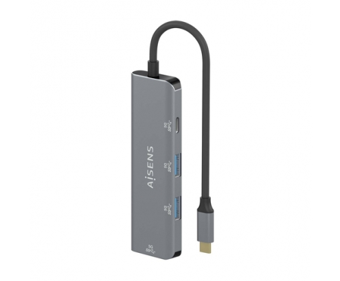 AISENS Hub USB 3.2 Gen1 5G USB-C, USB-C/M-1xUSB-C/H-3xUSB-A/H, Gris, 15 cm