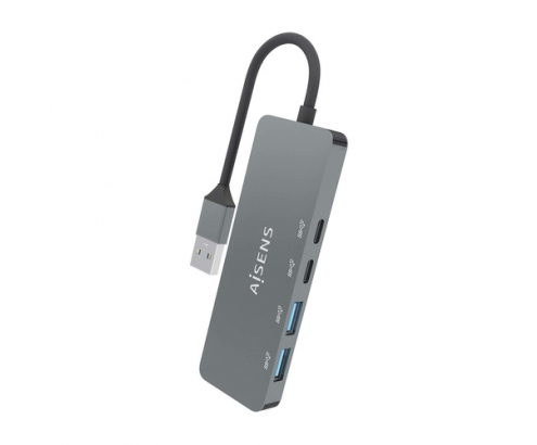 AISENS Hub USB 3.2 Gen2 10G USB-A, USB-A/M-2xUSB-C/H-2xUSB-A/H, Gris, 15cm