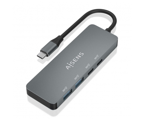 AISENS Hub USB 3.2 Gen2 10G USB-C, USB-C/M-2xUSB-C/H-2xUSB-A/H, Gris, 15cm