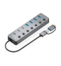 AISENS Hub USB3.1 Gen1 USB-C USB-A, USB-C/M+USB-A/M-4xUSB-A/H+3xUSB-C/H+1xUSB-C/H ALIM., Gris, 30cm