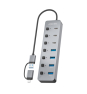 AISENS Hub USB3.1 Gen1 USB-C USB-A, USB-C/M+USB-A/M-4xUSB-A/H+3xUSB-C/H+1xUSB-C/H ALIM., Gris, 30cm