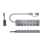 AISENS Hub USB3.1 Gen1 USB-C USB-A, USB-C/M+USB-A/M-4xUSB-A/H+3xUSB-C/H+1xUSB-C/H ALIM., Gris, 30cm