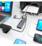 AISENS Hub USB3.1 Gen1 USB-C USB-A, USB-C/M+USB-A/M-4xUSB-A/H+3xUSB-C/H+1xUSB-C/H ALIM., Gris, 30cm