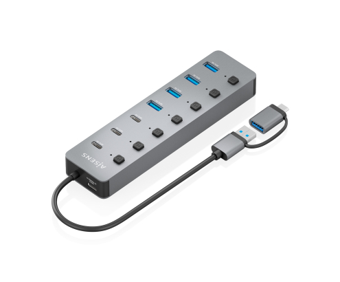 AISENS Hub USB3.1 Gen1 USB-C USB-A, USB-C/M+USB-A/M-4xUSB-A/H+3xUSB-C/H+1xUSB-C/H ALIM., Gris, 30cm