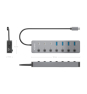 AISENS Hub USB3.2 Gen2 10G USB-C, USB-C/M-4xUSB-A/H+3xUSB-C/H+1xUSB-C/H PD3.0 100W, Gris, 30cm