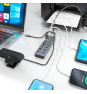 AISENS Hub USB3.2 Gen2 10G USB-C, USB-C/M-4xUSB-A/H+3xUSB-C/H+1xUSB-C/H PD3.0 100W, Gris, 30cm