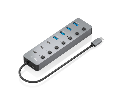 AISENS Hub USB3.2 Gen2 10G USB-C, USB-C/M-4xUSB-A/H+3xUSB-C/H+1xUSB-C/H PD3.0 100W, Gris, 30cm