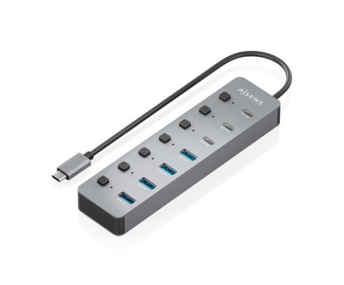 AISENS Hub USB3.2 Gen2 10G USB-C, USB-C/M-4xUSB-A/H+3xUSB-C/H+1xUSB-C/H PD3.0 100W, Gris, 30cm