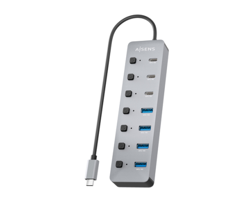 AISENS Hub USB3.2 Gen2 10G USB-C, USB-C/M-4xUSB-A/H+3xUSB-C/H+1xUSB-C/H PD3.0 100W, Gris, 30cm