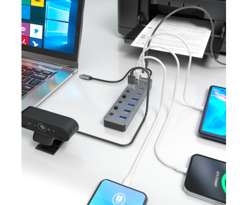 AISENS Hub USB3.2 Gen2 10G USB-C, USB-C/M-4xUSB-A/H+3xUSB-C/H+1xUSB-C/H PD3.0 100W, Gris, 30cm