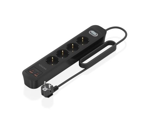 AISENS Regleta de Enchufes Multifuncion con 4 Tomas + Cargador PD3.0 20W 2xUSB-C, 2xUSB-A, 1.4m, Negro