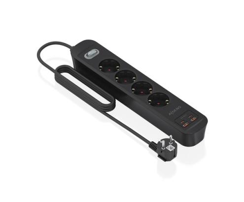 AISENS Regleta de Enchufes Multifuncion con 4 Tomas + Cargador PD3.0 20W 2xUSB-C, 2xUSB-A, 1.4m, Negro