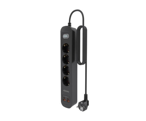 AISENS Regleta de Enchufes Multifuncion con 4 Tomas + Cargador PD3.0 20W 2xUSB-C, 2xUSB-A, 1.4m, Negro