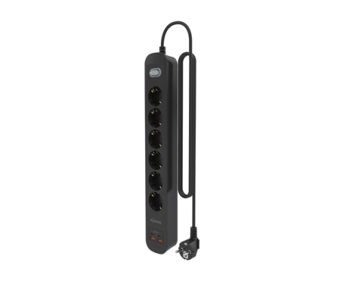 AISENS Regleta de Enchufes Multifuncion con 6 Tomas + Cargador PD3.0 20W 2xUSB-C, 2xUSB-A, 1.4m, Negro