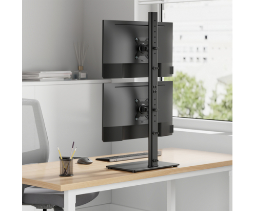 AISENS Soporte de Mesa Con Peana Eco Giratorio e Inclinable para 2 Monitor/TV 12kg de 17-34, Negro