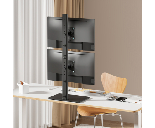 AISENS Soporte de Mesa Con Peana Eco Giratorio e Inclinable para 2 Monitor/TV 12kg de 17-34, Negro