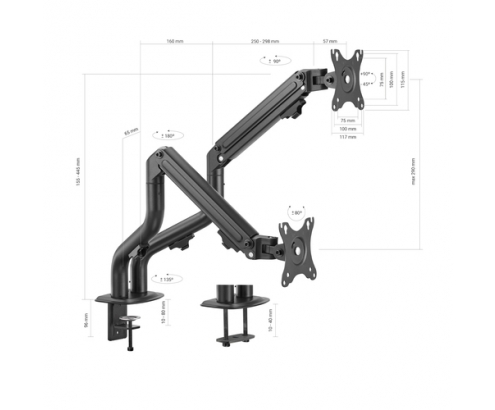 AISENS Soporte De Mesa Eco Contrapeso Giratorio E Inclinable Para Monitor/TV 8kg (3 Pivotes, 2 Brazos) De 17-32, Negro