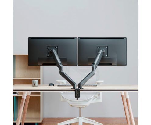 AISENS Soporte de Mesa Eco Contrapeso Giratorio e Inclinable para Monitor/TV 9kg (3 Pivotes, 2 Brazos) de 17-32, Negro