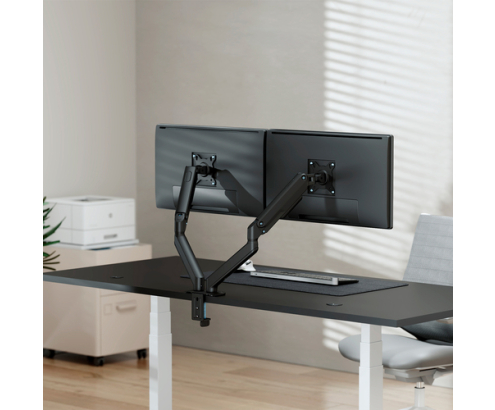 AISENS Soporte de Mesa Eco Contrapeso Giratorio e Inclinable para Monitor/TV 9kg (3 Pivotes, 2 Brazos) de 17-32, Negro