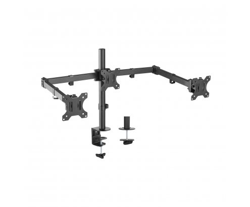 AISENS Soporte De Mesa Eco Giratorio E Inclinable Para 3 Monitores 7kg (3 Pivotes, 2 Brazos) De 13-27P Negro