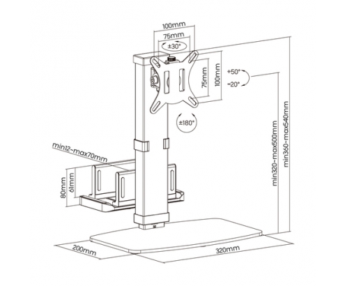 AISENS Soporte De Mesa Eco Giratorio E Inclinable Para Monitor/tv Y Mini Pc 8kg De 17-32, Negro