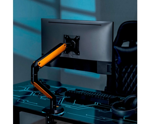 AISENS Soporte de Mesa RGB Gaming contrapeso giratorio e inclinable para Monitor/TV 9Kg (3 Pivotes, 1 Brazo) de 17-32, Negro-Naranja