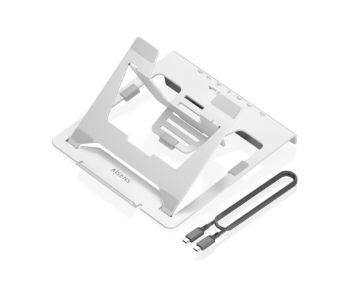 AISENS Soporte de Sobremesa Ajustable para Portatil / Tablet con USB-C Docking 7 en 1, Gris