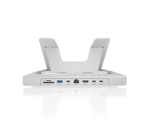 AISENS Soporte de Sobremesa Ajustable para Portatil / Tablet con USB-C Docking 7 en 1, Gris