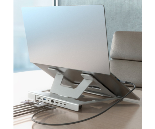 AISENS Soporte de Sobremesa Ajustable para Portatil / Tablet con USB-C Docking 7 en 1, Gris