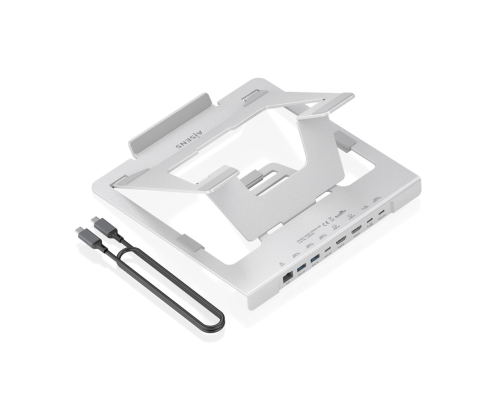 AISENS Soporte de Sobremesa Ajustable para Portatil / Tablet con USB-C Docking 7 en 1, Gris