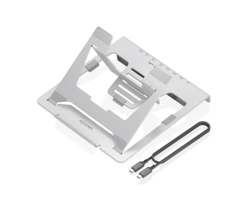 AISENS Soporte de Sobremesa Ajustable para Portatil / Tablet con USB-C Docking 7 en 1, Gris