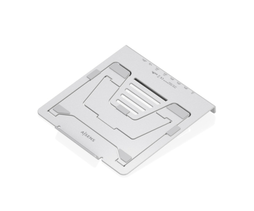 AISENS Soporte de Sobremesa Ajustable para Portatil / Tablet con USB-C Docking 7 en 1, Gris