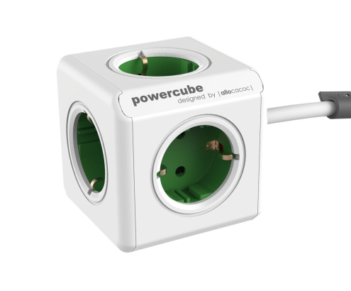 Allocacoc PowerCube Extended base múltiple 1,5 m 5 salidas AC Interior Verde, Blanco