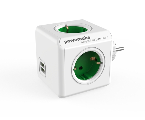Allocacoc PowerCube Original USB base múltiple 4 salidas AC Interior Verde, Blanco