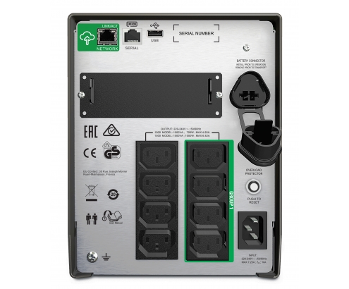 APC sistema de alimentación ininterrumpida (UPS) LÍ­nea interactiva 1500 VA, 1000 W, 8 salidas AC Negro