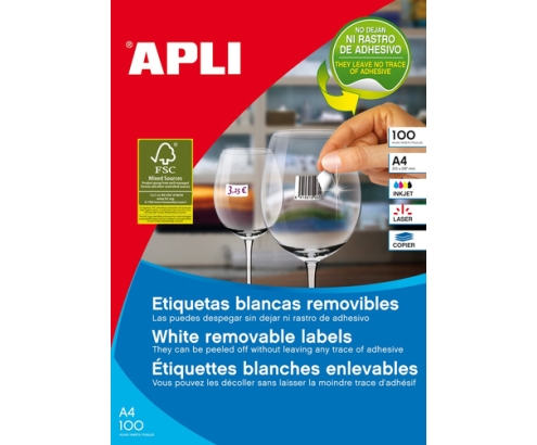 APLI 03052 etiqueta autoadhesiva Plaza Desmontable Blanco 100 pieza(s)