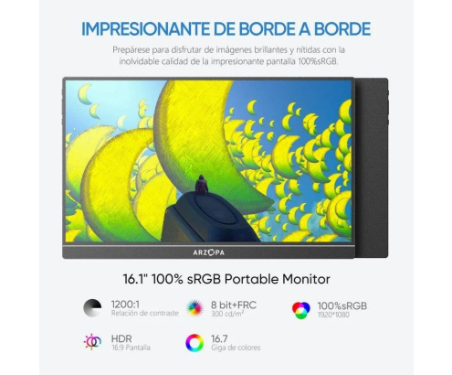 ARZOPA Z1FC 16.1'' 144Hz Monitor Portátil Gaming Monitor Ultra Delgado Segunda Pantalla Externa para Laptop/PC/Mac/PS3/4/5/Xbox