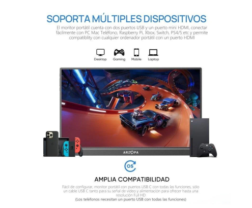 ARZOPA Z1FC 16.1'' 144Hz Monitor Portátil Gaming Monitor Ultra Delgado Segunda Pantalla Externa para Laptop/PC/Mac/PS3/4/5/Xbox