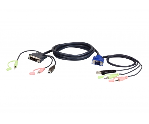 ATEN VGA USB to DVI KVM Cable 3m cable para video, teclado y ratón (kvm) Negro, Azul, Verde, Rosa