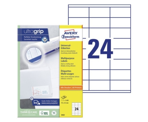 Avery 3422 etiqueta autoadhesiva Rectángulo Permanente Blanco 2400 pieza(s)