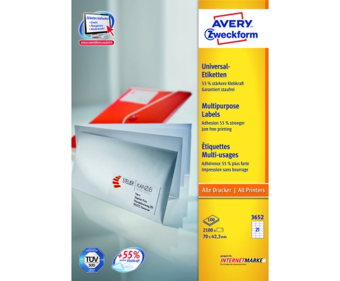 Avery 3652Z etiqueta autoadhesiva Rectángulo Blanco 2100 pieza(s)