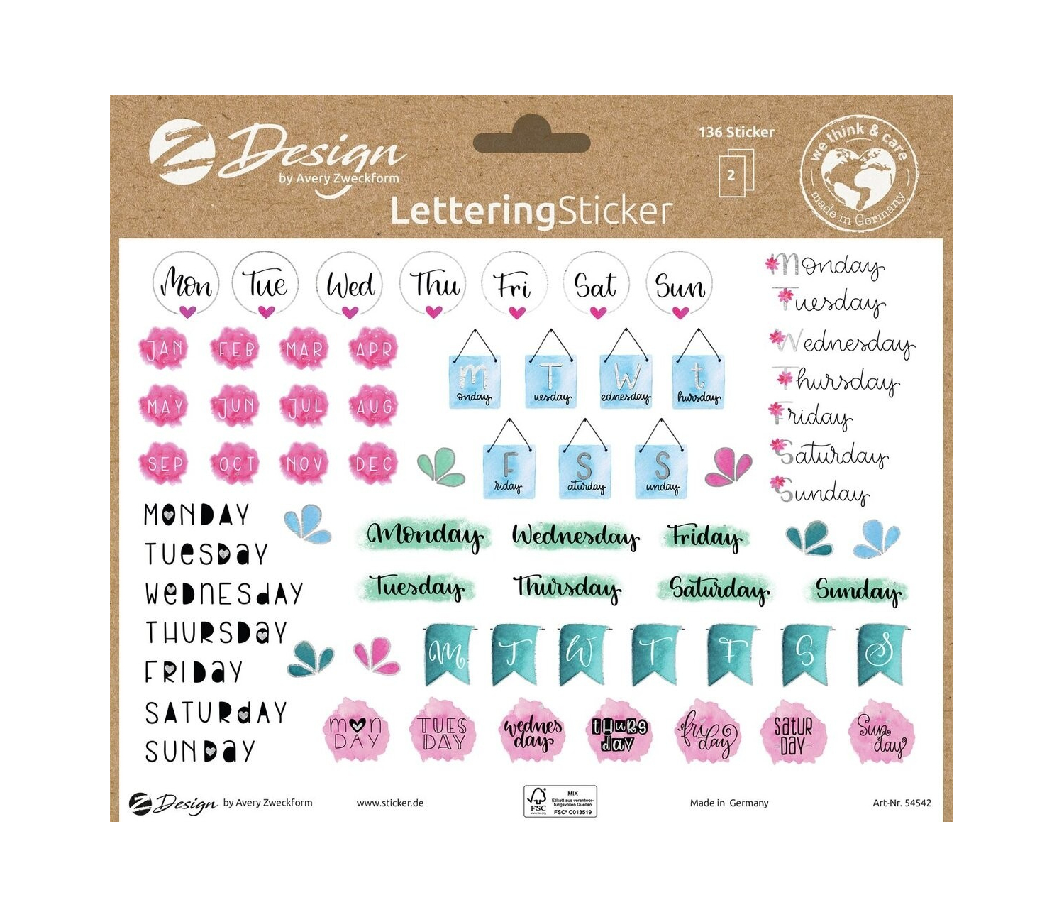 Avery 54542Z etiqueta decorativa engomada Papel Multicolor Desmontable
